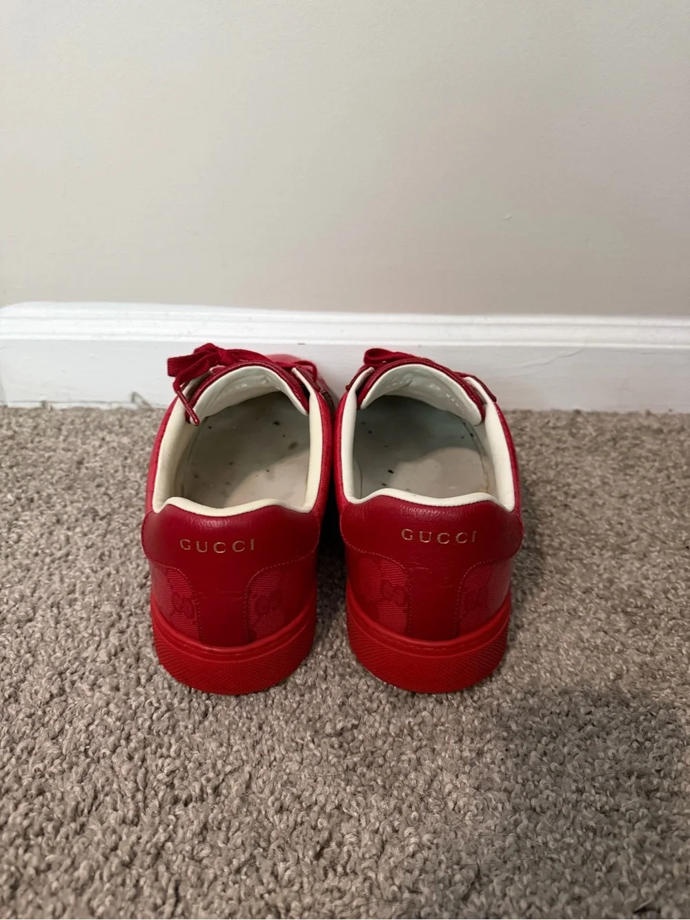 Gucci Red Leather Sneakers with Green Web Detail